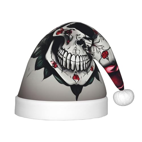 sttung Weihnachtsmütze mit roter Rose und Totenkopf-Aufdruck, Unisex, Weihnachten, Neujahr, Urlaub, Partyzubehör, Dekorationen von sttung