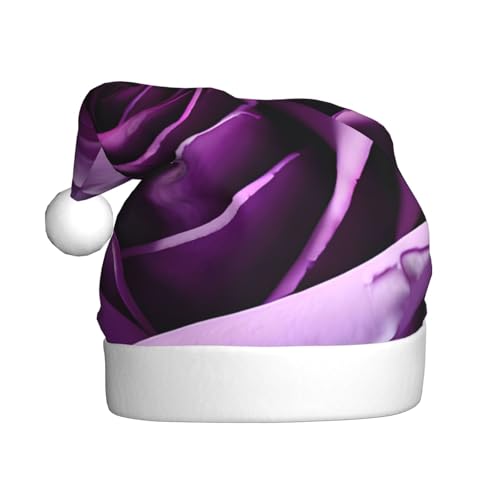 sttung Weihnachtsmütze mit violettem Rosen-Druck, für Erwachsene, Weihnachten, Party, Kostüm, Accessoire, klassische Weihnachtsmann-Kopfbedeckung, für Herren und Damen von sttung