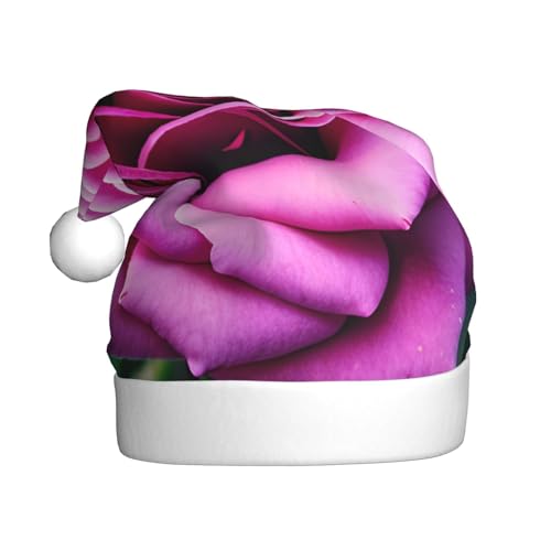 sttung Weihnachtsmütze mit violetten Rosen und Blumendruck, für Erwachsene, Weihnachten, Party, Kostüm, Accessoire, klassische Weihnachtsmann-Kopfbedeckung, für Herren und Damen von sttung