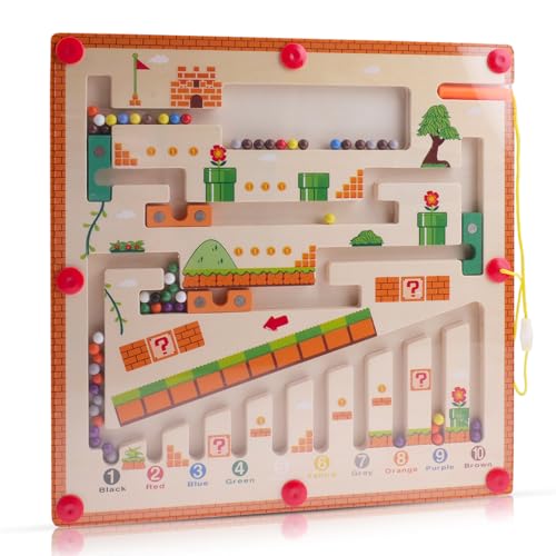 suaywo Magnetspiel Labyrinth Sortierspiel Montessori Spielzeug Magnetspiel Labyrinth ab 2 3 4 5 6 Jahre Kinderspielzeug Holzspielzeug Zahlen und Farben Lernspiele Formen Motorikspielzeug von suaywo