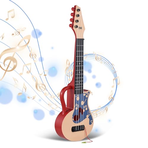 summina Ukulele 54 cm Mit Plektrum Musiknote Tragbare Ukulele Für Anfänger Geschenk Für Anfänger Musik Kleine Gitarre Mit Nylonsaiten Musikinstrument (Rot) von summina