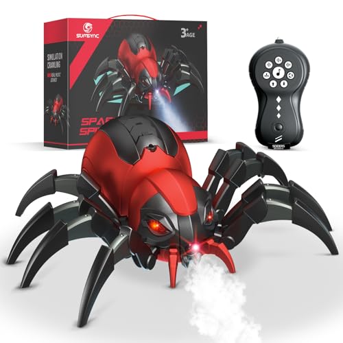 Ferngesteuertes Spinne Kinderspielzeug - Realistische RC Spinne, Musikeffekt, LED Ferngesteuerte Auto Spielzeug für 3 4 5 6 7 8 9 10 11 12 Jahre alte Jungen/Mädchen, Geschenke für Halloween Geburtstag von sumsync