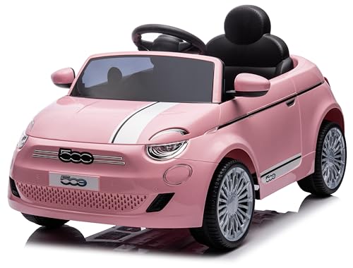 FIAT 500 Kinder Elektroauto, Elektro Kinderauto im Alter von 3 Jahren, Motorleistung 2x30W, Lenkrad mit Sound, Sicherheitsgurte (Rosa) von sun baby