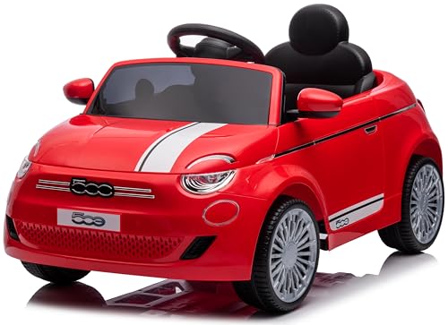 FIAT 500 Kinder Elektroauto, Elektro Kinderauto im Alter von 3 Jahren, Motorleistung 2x30W, Lenkrad mit Sound, Sicherheitsgurte (Rot) von sun baby