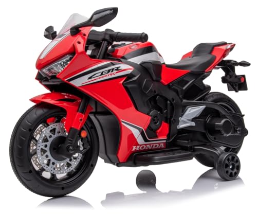 Kinder Elektro Motorrad CBR 1000RR, Kindermotorrad 12V Kinderfahrzeug Elektrofahrzeug mit 2 abnehmbaren Stützrädern für Kinder ab 3 Jahre (Rot) von sun baby