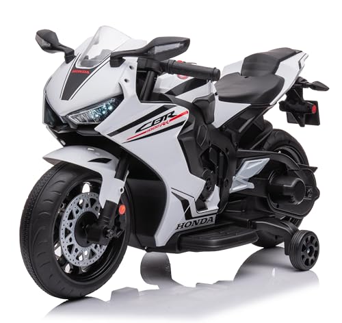 Kinder Elektro Motorrad CBR 1000RR, Kindermotorrad 12V Kinderfahrzeug Elektrofahrzeug mit 2 abnehmbaren Stützrädern für Kinder ab 3 Jahre (Weiß) von sun baby