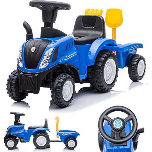 Kinder Rutschauto Rutschfahrzeug New Holland Traktor mit Anhänger Rutscherfahrzeug Kinderauto Kinderfahrzeug Laufhilfe mit Hupe Kunststoff (Blau) von sun baby