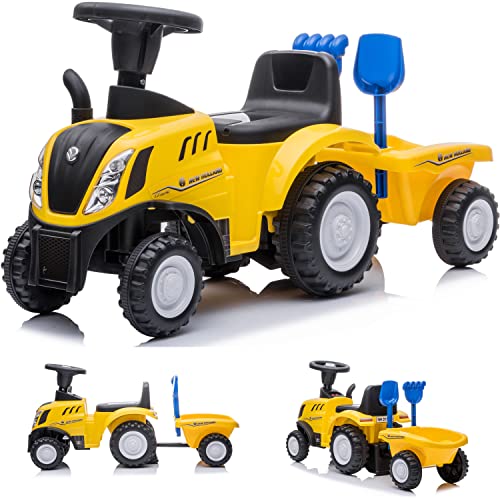 Kinder Rutschauto Rutschfahrzeug New Holland Traktor mit Anhänger Rutscherfahrzeug Kinderauto Kinderfahrzeug Laufhilfe mit Hupe Kunststoff (Gelb) von sun baby