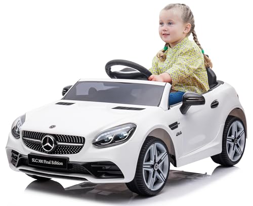 Mercedes Kinder Elektroauto, Elektro Kinderauto im Alter von 3 Jahren, Motorleistung 2x30W, Lenkrad mit Sound, Sicherheitsgurte (Weiß) von sun baby