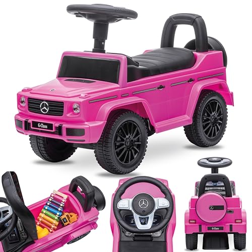 Rutschauto ab 1 Jahr, Mercedes in rot, blau, weiß, schwarz, kinderauto, Baby Auto, lauflernhilfe mit Hupe und Motorengeräuschen (Rosa) von sun baby