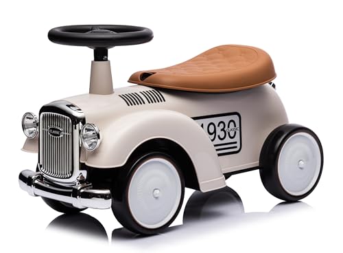 Rutschauto ab 1 Jahr Retro Classic, Rutschauto Indoor, Auto Kinder, Baby Auto, Gehhilfe mit Horn (Elfenbein) von sun baby