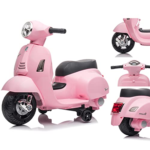 Vespa Elektro Motorrad für Kinder ab 18 Monaten mit Hupe, Gaspedal, Beleuchtung, Seitenrädern. Elektroroller, Kinderroller, Kindermotorrad, Elektrofahrzeuge (Rosa) von sun baby