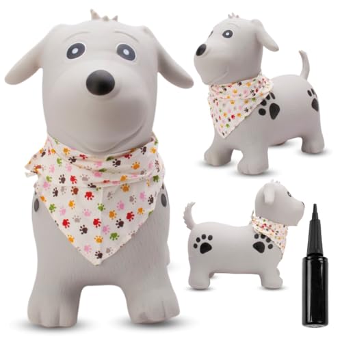 sun baby Hüpftiere ab 1 Jahr mit Pumpe aufblasbares Hüpfspielzeug aus Hochwertigem und Strapazierfähigem Gummi, Verschiedene Designs (Grau Hund) von sun baby