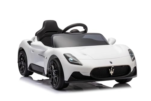 sun baby Kinderfahrzeug ab 3 Jahren Maserati GT Cabrio, Kinderauto mit Lichtfunktionen, Fernbedienung, MP3-Player, USB, Bluetooth (Weiß) von sun baby