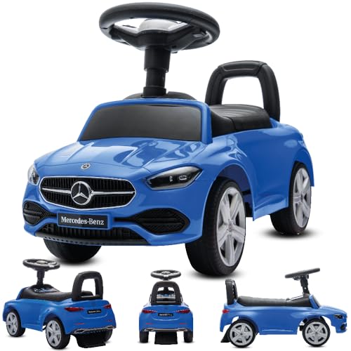 sun baby Rutschauto ab 1 Jahr Mercedes C-Class, Kinderfahrzeug für Jungen und Mädchen mit Audio-Lenkrad, Ablagefach, Kippschutz (Blau) von sun baby