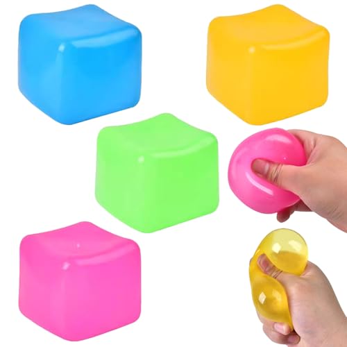 svpfuo 4 Stück Stressball Erwachsene, Antistressball, Quetschball, Vier Farben Quadratische Gel-Eiswürfel Kneifen Und Quetschen Langsam Rebound Maltose Eiswürfel Stress Reliever Ball (A) von svpfuo