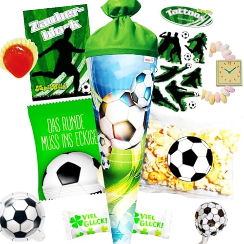 Schultüte Fussball gefüllt - 35 cm Schultüte klein mit Süßigkeiten & Spielzeug- Zuckertüte mit Fußball Schultüte Jungen Füllung - Geschwister Schultüte für den perfekten Schulstart von sweets aus aller welt