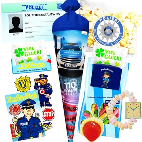 Schultüte Jungen Polizei gefüllt - 35 cm Schultüte klein mit Süßigkeiten & Spielzeug- Zuckertüte mit Polizei Schultüte Füllung - Geschwister Schultüte für den perfekten Schulstart von sweets aus aller welt