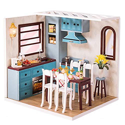 swegel Handgefertigte PuppenhausmöBel Miniatur DIY PuppenhäUser Miniatur Puppenhaus mit Staubschutz Holzspielzeug für Kinder Erwachsene Geburtstagsgeschenk von swegel