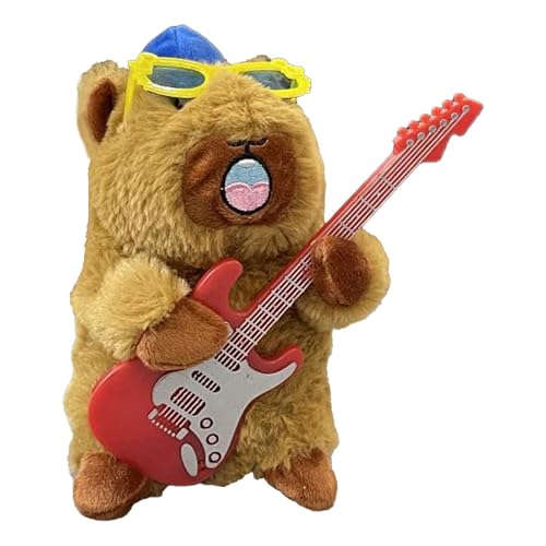 syayw Capybara gefüllt, Capybara Plushie – weiche Tierpuppe, Sprachaufnahme-Spielzeug, elektrische Plüschtiere, weiche Puppe mit Gitarre für Schlafzimmer, Dekoration von syayw