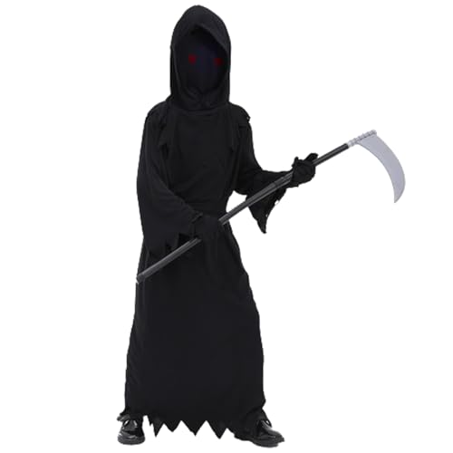 Kids Devil Halloween Kostüm - Sense -Reaper -Outfit, gruseliges Cosplay | Dark Knight Reaper Kostüm Set für Kinder | Schwarz -rotes Ähnlichkeitskleid mit Kapuzengewand, Handschuhen und Headcover, perf Kids Devil Halloween Kostüm - Sense -Reaper -Outfit, gruseliges Cosplay | Dark Knight Reaper Kostüm Set für Kinder | Schwarz -rotes Ähnlichkeitskleid mit Kapuzengewand, Handschuhen und Headcover, perf von szaluyk