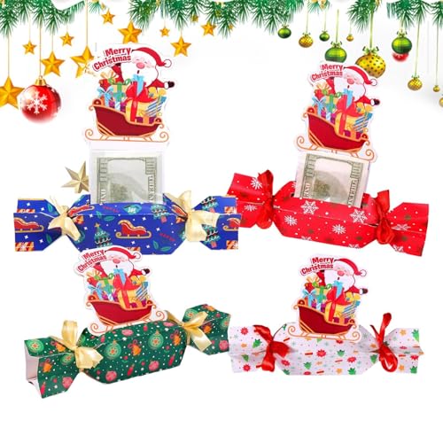 Weihnachtsgeld-Ziehbox | Urlaubs-Geldhalter Box | Set von 4 Merry Christmas Geldkassetten | herausziehbare Geldtasche | Süßigkeitenform Geld ziehen Spaß Geldbörse für Weihnachten von szaluyk