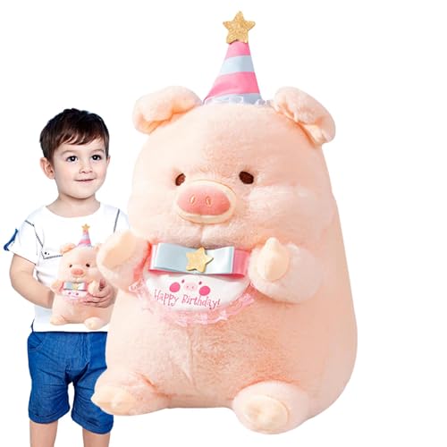 szaluyk Rosa Schweine-Stofftier, weiche Schweinchen-Kuschel-Plüschtiere | Weiches und bequemes Kuschelkissen Stofftier - Plüschtier-Kissenspielzeug mit „Happy Birthday“-Banner zum Geburtstag, Ostern, von szaluyk