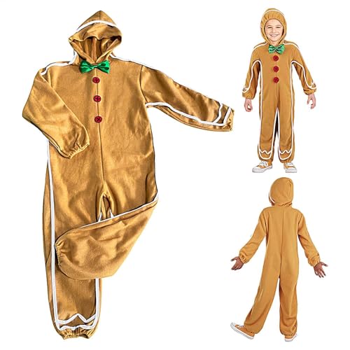 szaluyk Weihnachten Lebkuchen Onesie Kinder - Lebkuchenmann Strampler | Lebkuchen-Keks-Kostüm Kinder | Weihnachten Cosplay Kostüm für Partys, Maskeraden, Ostern, Neujahr, Geschenk, XS, Refer to von szaluyk