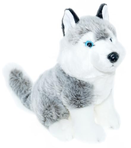 tachi Sitzender Plüschtier Hund, Kuscheltier Husky, grau weiß, Stofftier 30 cm von tachi