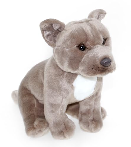 tachi Sitzender Plüschtier Hund, Kuscheltier Staffordshire Bull Terrier, grau beige Stofftier 30 cm von tachi