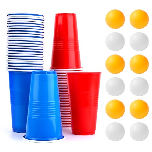 talifoca Bierpong Becher Set, Beer Pong Becher Enthält 50 Becher(500ML) und 12 Tischtennisbälle, Beerpong Partybecher, mehrwegbecher,Für Party Trinkspiele,Party Geburtstag Festivals Hochzeit Camping von talifoca