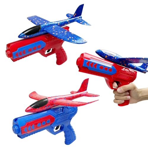 Tangger 4 Stücke Katapult Flugzeug Spielzeug Flugzeug Spielzeug Wurfgleiter Styroporflieger Katapult Pistole Kinderspielzeug Kinder Schaum Segelflugzeug katapult flugzeugpistole(Blau Rot) von tangger