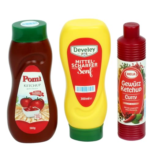 tanner DER KLEINE KAUFMANN TANNER Deco - Saucen Set, mini Kunststoffflaschen mit Pomi Ketchup, Develey Senf und Hela Gewürzketchup, für Kaufmannsladen, lebensmittelechtes Design, 0066.5 von Christian Tanner