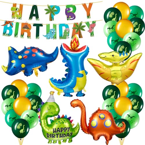 32 Stück Dino Geburtstag Deko Set, XXL Dinosaurier Folienballons mit Happy Birthday Girlande, Luftballons Grün, Dino Deko Kindergeburtstag Junge, Dino Party Deko Mottoparty Dekoration Set von taonganui