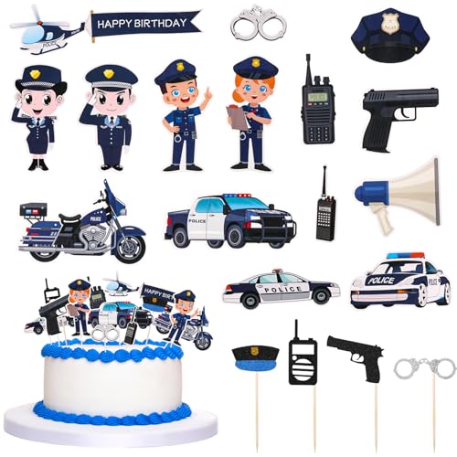 taonganui 27 Stück Polizei Tortendeko Polizei Cupcake Topper, Happy Birthday Cake Topper Polizei Geburtstagsparty Deko Polizei Polizeiauto Kuchendekoration Baby Jungen Kinder Geburtstag Party Deko von taonganui