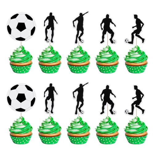 taonganui 48 Stück Fussball Cupcake Topper, Fußball Kuchen Toppers Fußball Cake Topper Fussball Muffin Deko Fussball Party Tortenaufleger für Geburtstagsfeie Babyparty Fußball-Mottopart von taonganui