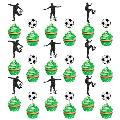 taonganui 54 Stück Fussball Cupcake Topper, Fußball Kuchen Toppers Fußball Cake Topper Fussball Muffin Deko Fussball Party Tortenaufleger für Geburtstagsfeie Babyparty Fußball-Mottoparty von taonganui