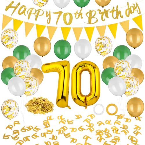 taonganui 70. Geburtstag Dekoration Frauen Männer,Luftballon 70. Geburtstag und Dreieckiges Flaggen,Salbeigrüne Deko, Geburtstag Tortendeko Grün Gold Geburtstagsdeko für 70 Jahre Geburtstagsdeko von taonganui