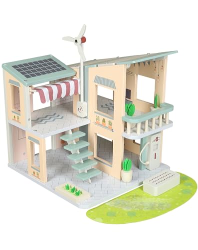 Tausendkind Learn & Play Puppenhaus Ambiente - Holzspielzeug Puppenhaus mit 2 Etagen & liebevollen Details - Ab 3 Jahren - 31,4x30,3x37,6cm von tausendkind