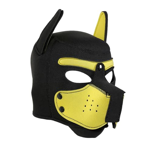 Die taucherstoffe Weiche-Hundemaske mit Ohren, Welpenmaske für Cosplay-Party-Maskerade Set, Freie Kombination，Verstellbare Vollgesichtsmaske mit Ohren，Party-Kostüm (Gelb) von taxekoz