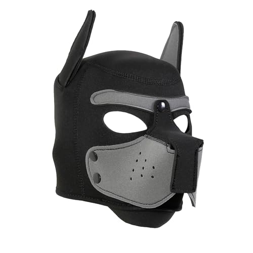 Die taucherstoffe Weiche-Hundemaske mit Ohren, Welpenmaske für Cosplay-Party-Maskerade Set, Freie Kombination，Verstellbare Vollgesichtsmaske mit Ohren，Party-Kostüm (grauen) von taxekoz