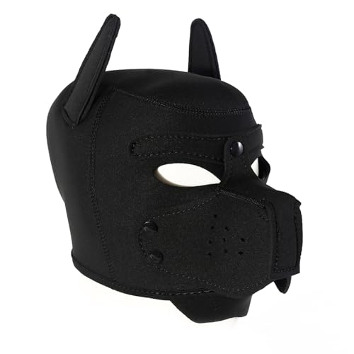 Die taucherstoffe Weiche-Hundemaske mit Ohren, Welpenmaske für Cosplay-Party-Maskerade Set, Freie Kombination，Verstellbare Vollgesichtsmaske mit Ohren，Party-Kostüm (schwarz) von taxekoz