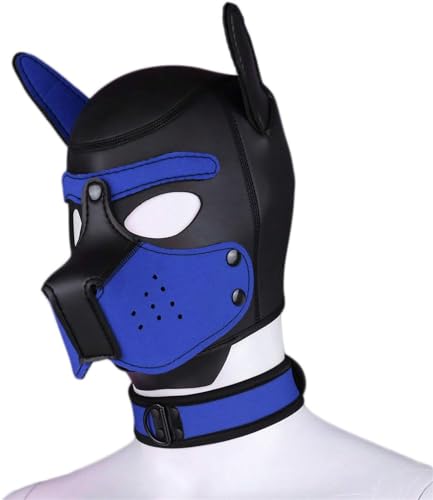 taxekoz Neopren-Welpen-Haubenmaske mit Kragen, abnehmbare Cosplay-Hunde-Vollgesichts-Welpen-Haubenmaske, Halloween-Maske (Blau, L) von taxekoz