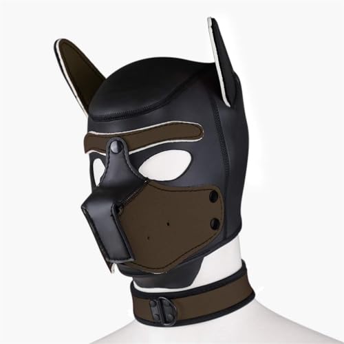 taxekoz Neopren-Welpen-Haubenmaske mit Kragen, abnehmbare Cosplay-Hunde-Vollgesichts-Welpen-Haubenmaske, Halloween-Maske (Braun, L) von taxekoz