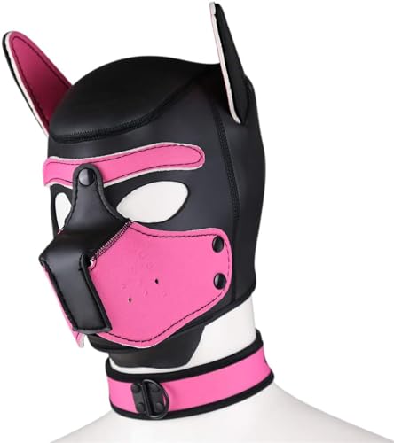 taxekoz Neopren-Welpen-Haubenmaske mit Kragen, abnehmbare Cosplay-Hunde-Vollgesichts-Welpen-Haubenmaske, Halloween-Maske (Rosa, XL) von taxekoz