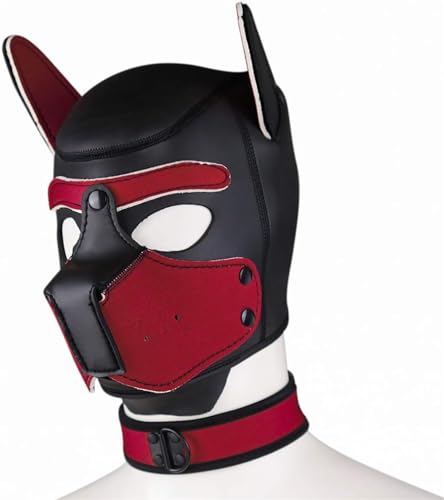 taxekoz Neopren-Welpen-Haubenmaske mit Kragen, abnehmbare Cosplay-Hunde-Vollgesichts-Welpen-Haubenmaske, Halloween-Maske (Rot, L) von taxekoz