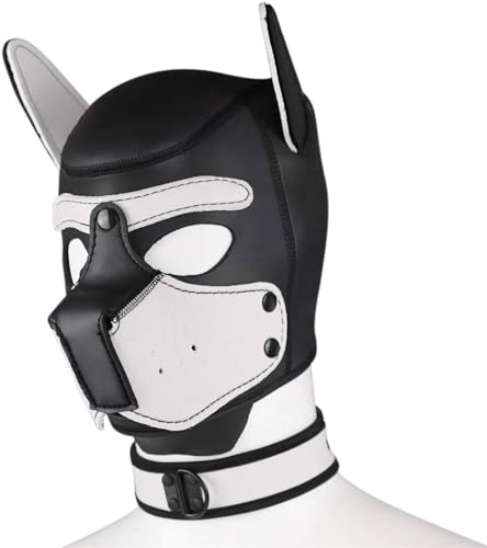 taxekoz Neopren-Welpen-Haubenmaske mit Kragen, abnehmbare Cosplay-Hunde-Vollgesichts-Welpen-Haubenmaske, Halloween-Maske (Weiß, L) von taxekoz