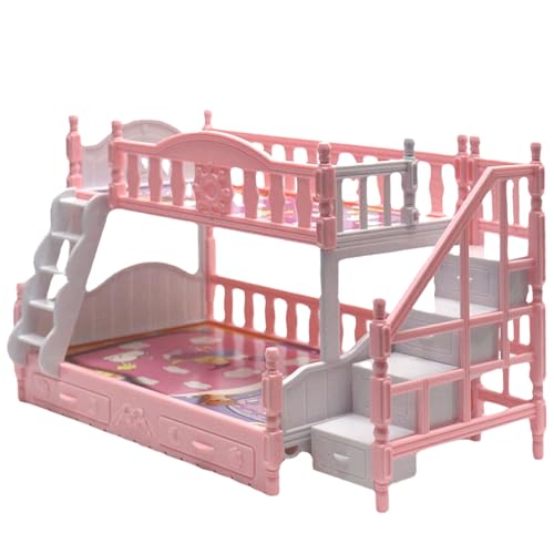 Babypuppe Etagenbett für Mädchen Miniatursimulation Süßes Cartoon Dollhouse Bett mit Treppen Plastik Dollhouse Möbel Geburtstagsgeschenk Möbel von tddouck