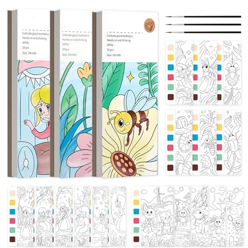 tddouck Aquarellpapier Wasser ausmalbilder für Kinder 3 Sets Taschenmagie Wasser Malbuch mit Farben Magic Lack Set für Jungen Mädchen Geschenke Prinzessin Blumenfee + Pflanzenwelt + Insektenland von tddouck