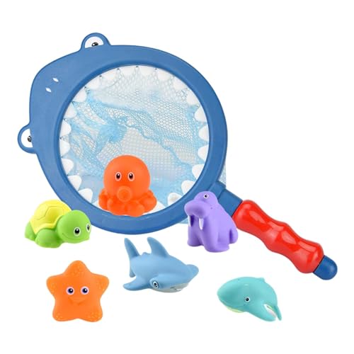 tddouck Bath Toys 7pcs Haifisch Wurf und Netto mit Ball Bad Spielzeugset Shark Beach Ball Nets Patch Pool Spielzeug Fischereispielzeug für die Sommerbadewanne im Freien im Freien von tddouck